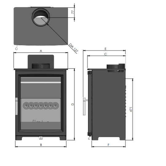 Fireline Woodtec 5kW dimensions